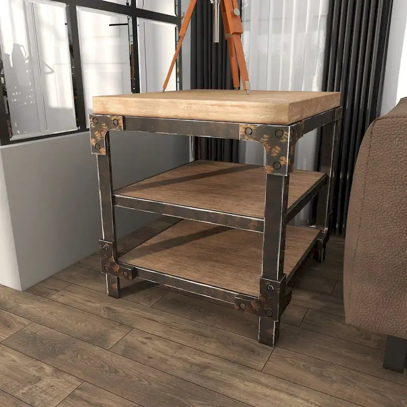 Beistelltisch aus Holz mit 2 Ablagen – Braun – Roche River Decor