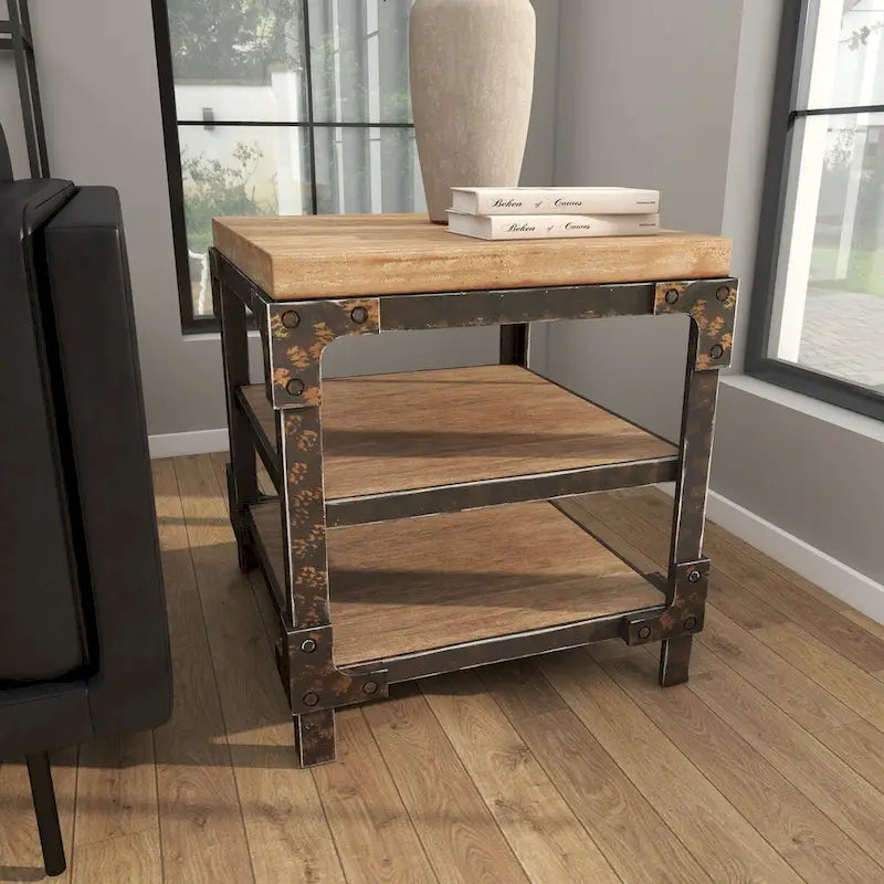 Beistelltisch aus Holz mit 2 Ablagen – Braun – Roche River Decor