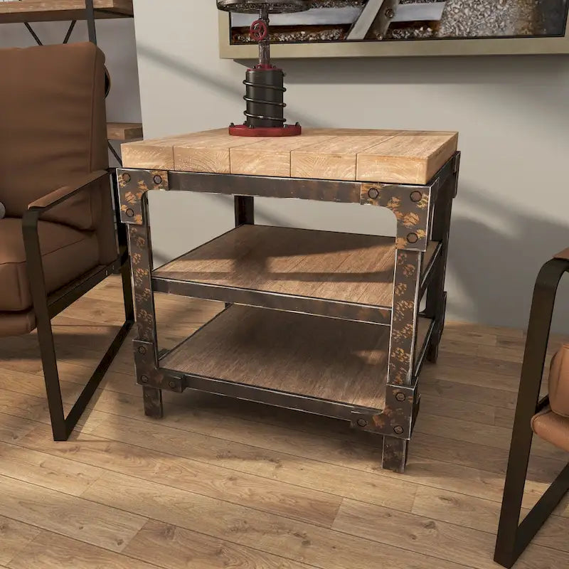 Beistelltisch aus Holz mit 2 Ablagen – Braun – Roche River Decor