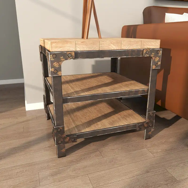Beistelltisch aus Holz mit 2 Ablagen – Braun – Roche River Decor