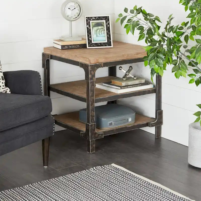 Beistelltisch aus Holz mit 2 Ablagen – Braun – Roche River Decor