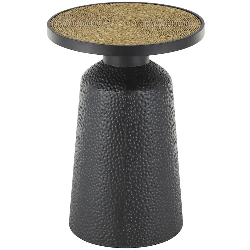 Metall Handgefertigter Beistelltisch/Akzenttisch mit Seil-Tischplatte – Schwarz – Roche River Decor