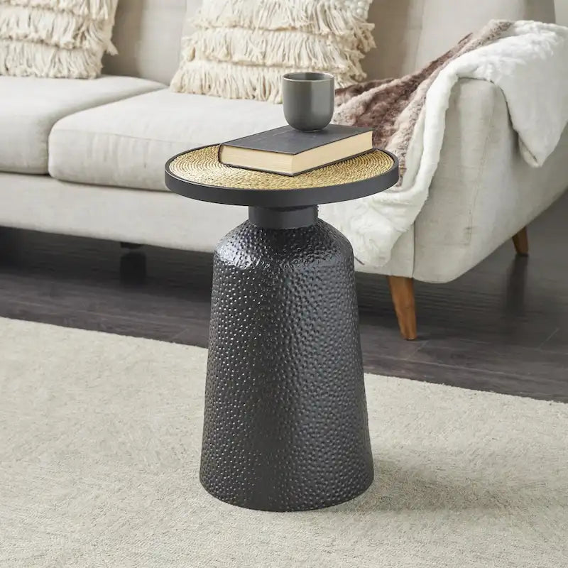 Metall Handgefertigter Beistelltisch/Akzenttisch mit Seil-Tischplatte – Schwarz – Roche River Decor