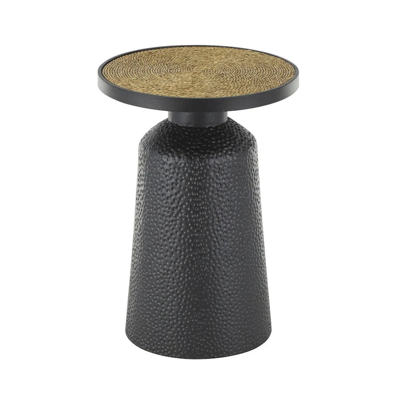 Metall Handgefertigter Beistelltisch/Akzenttisch mit Seil-Tischplatte – Schwarz – Roche River Decor