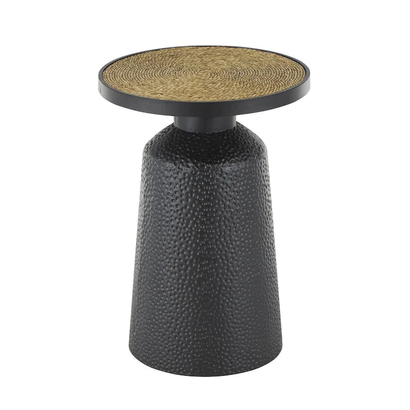 Metall Handgefertigter Beistelltisch/Akzenttisch mit Seil-Tischplatte – Schwarz – Roche River Decor