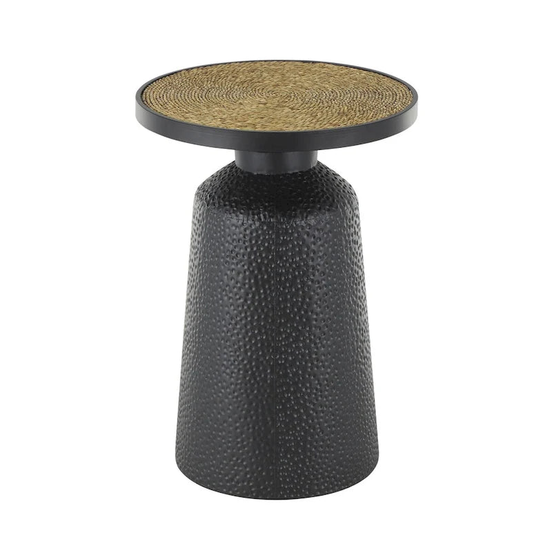 Metall Handgefertigter Beistelltisch/Akzenttisch mit Seil-Tischplatte – Schwarz – Roche River Decor