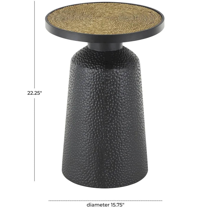 Metall Handgefertigter Beistelltisch/Akzenttisch mit Seil-Tischplatte – Schwarz – Roche River Decor