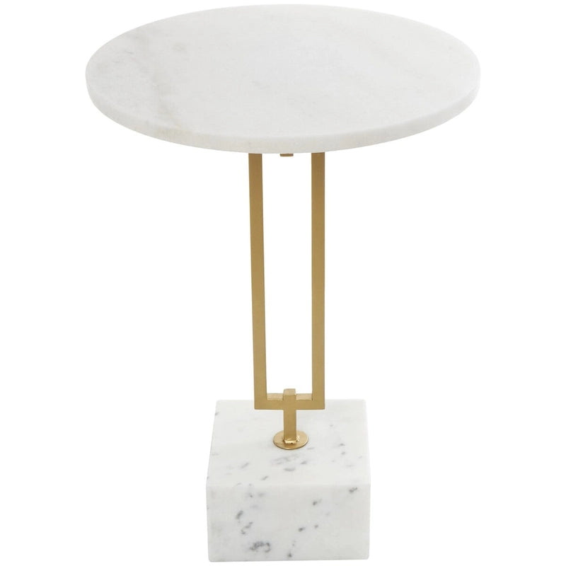 Marmor-Beistelltisch im geometrischen Design mit rechteckigem Goldmetallgestell – Weiß – Roche River Decor