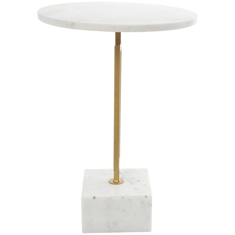 Marmor-Beistelltisch im geometrischen Design mit rechteckigem Goldmetallgestell – Weiß – Roche River Decor