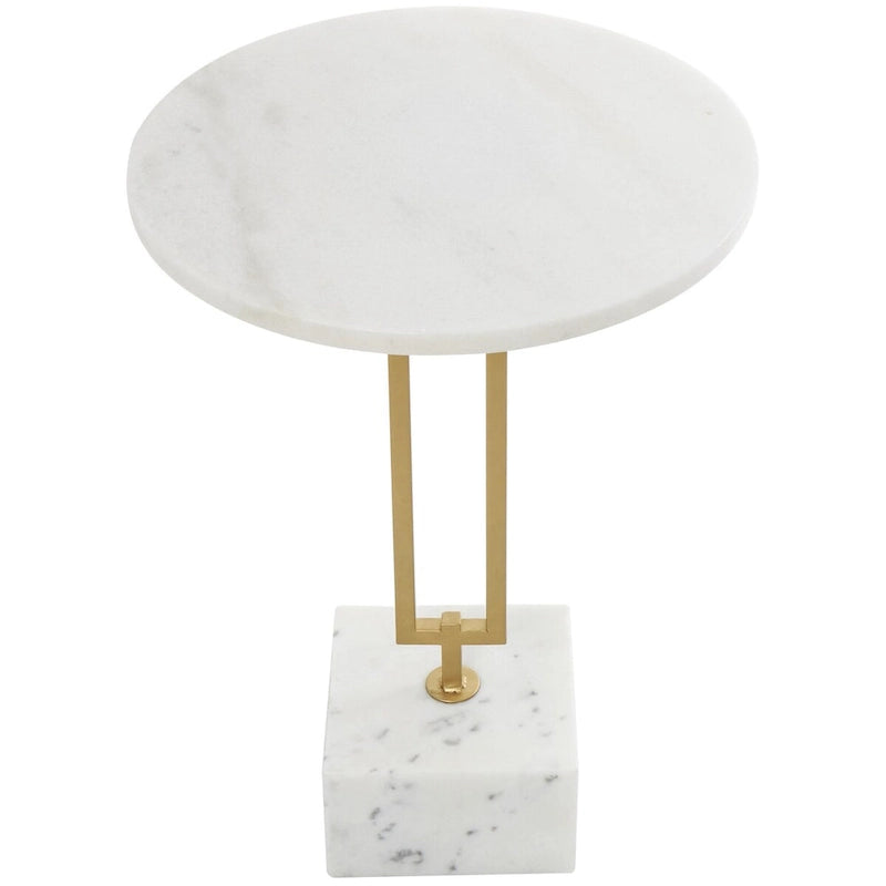 Marmor-Beistelltisch im geometrischen Design mit rechteckigem Goldmetallgestell – Weiß – Roche River Decor