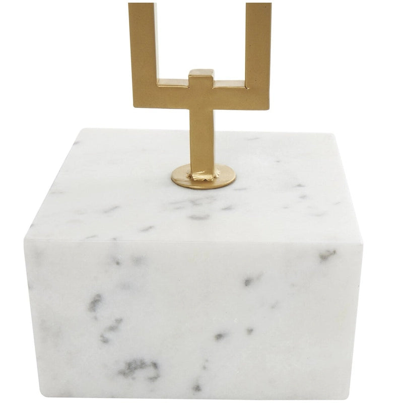 Marmor-Beistelltisch im geometrischen Design mit rechteckigem Goldmetallgestell – Weiß – Roche River Decor