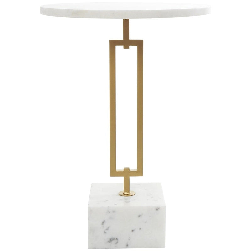 Marmor-Beistelltisch im geometrischen Design mit rechteckigem Goldmetallgestell – Weiß – Roche River Decor