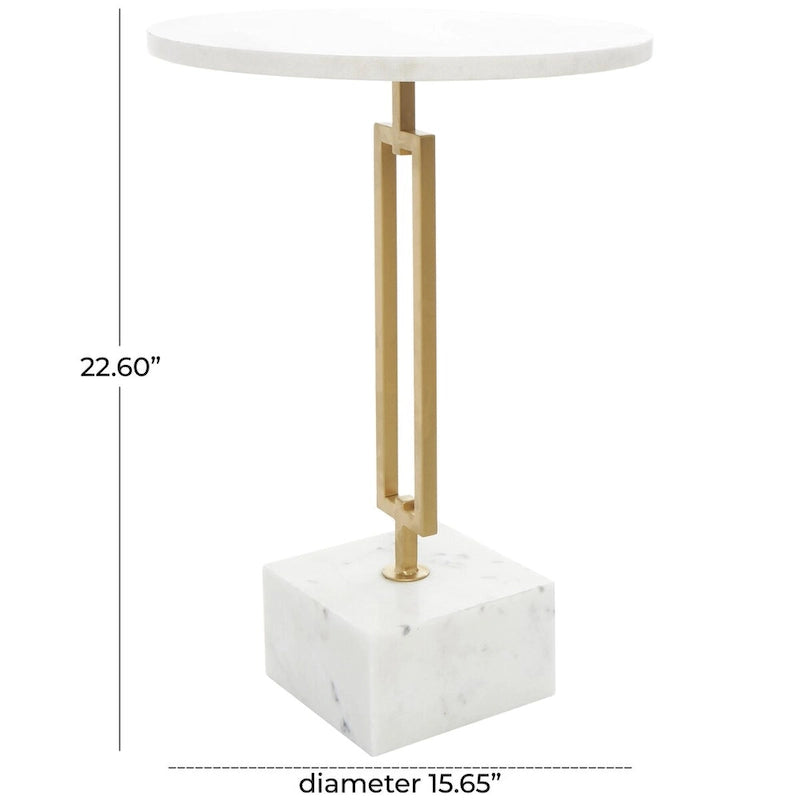 Marmor-Beistelltisch im geometrischen Design mit rechteckigem Goldmetallgestell – Weiß – Roche River Decor