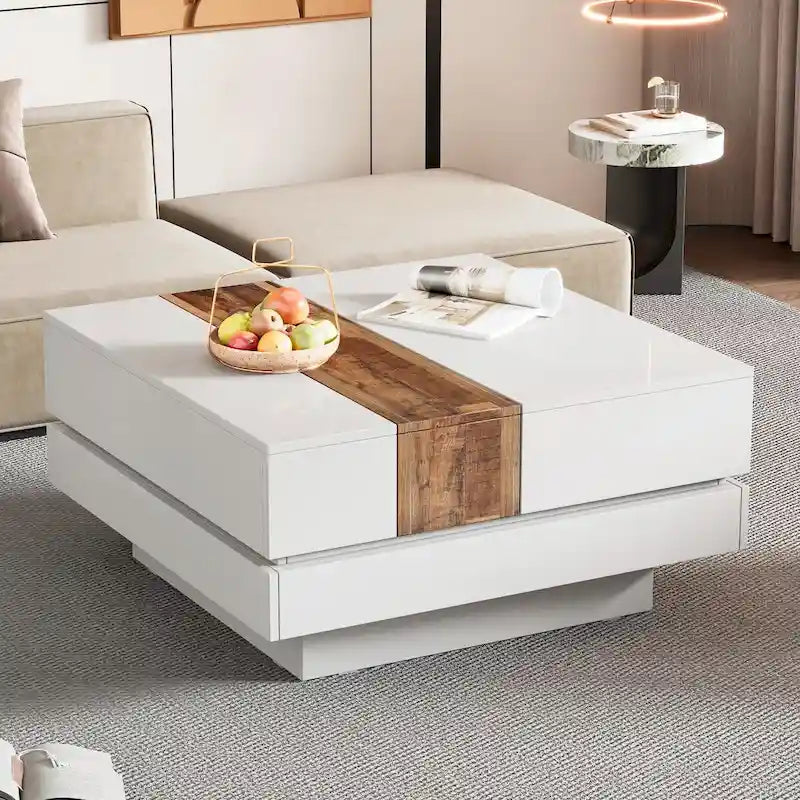 31,4 Quadratischer Couchtisch mit verschiebbarer Tischplatte und verstecktem Stauraum