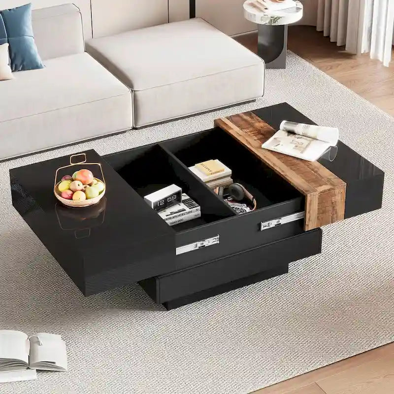 31,4 Quadratischer Couchtisch mit verschiebbarer Tischplatte und verstecktem Stauraum