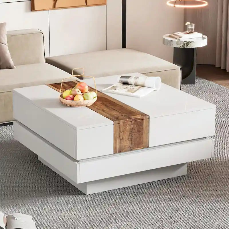 31,4 Quadratischer Couchtisch mit verschiebbarer Tischplatte und verstecktem Stauraum