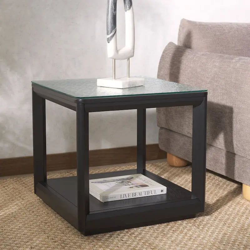 SAFAVIEH Couture Benecarlo Beistelltisch mit Glasplatte – 56 B x 56 T x 53 H cm