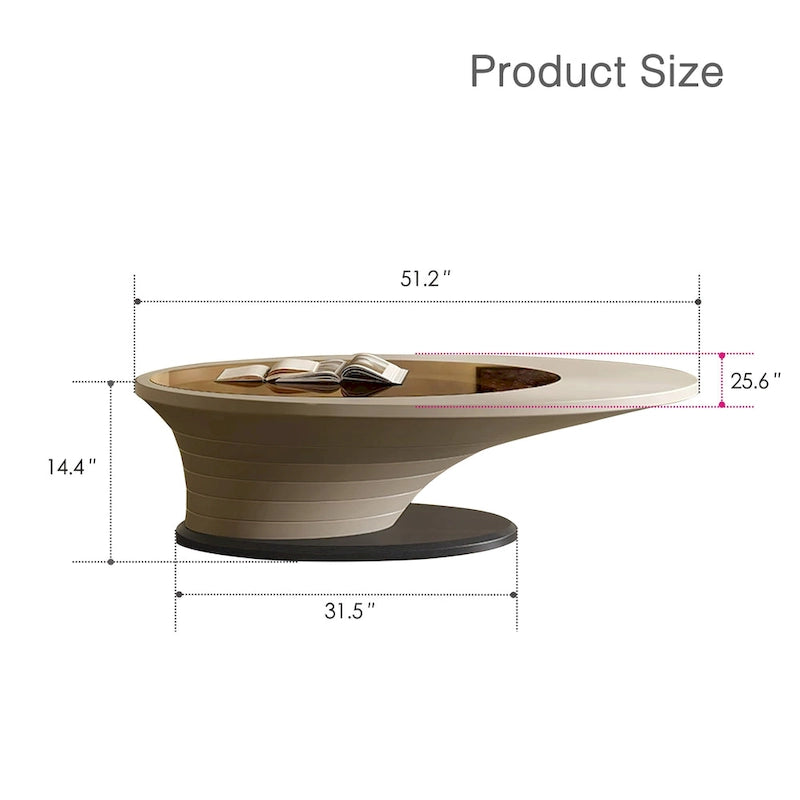 Leichter Luxus Moderner minimalistischer ovaler Couchtisch mit Glasplatte und grauem Sockel 130 cm – L 130 cm B 65 cm H 36,5 cm