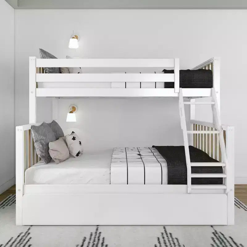 Max & Lily Etagenbett, Twin über Full, mit Ausziehbett, Massivholz Etagenbetten im skandinavischen Stil für Kinder