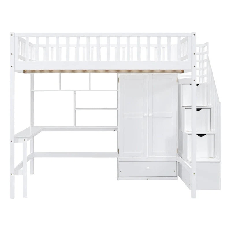 Kiefer-Hochbett mit Schreibtisch und Stauraum