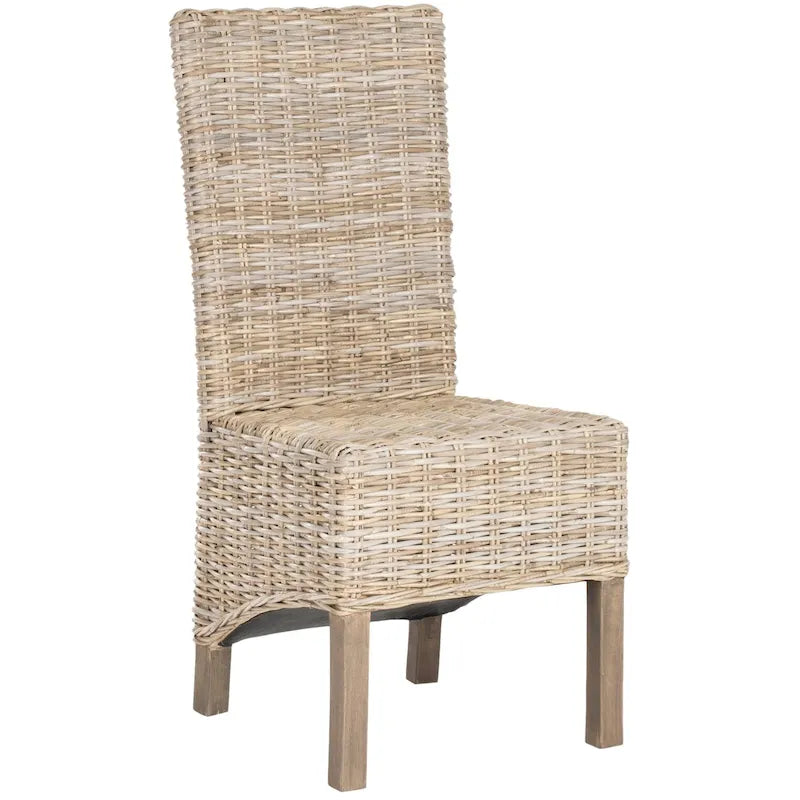2er-Set Esszimmerstühle aus natürlichem Korbgeflecht 48B x 56T x 104H cm, Boho Coastal Stil
