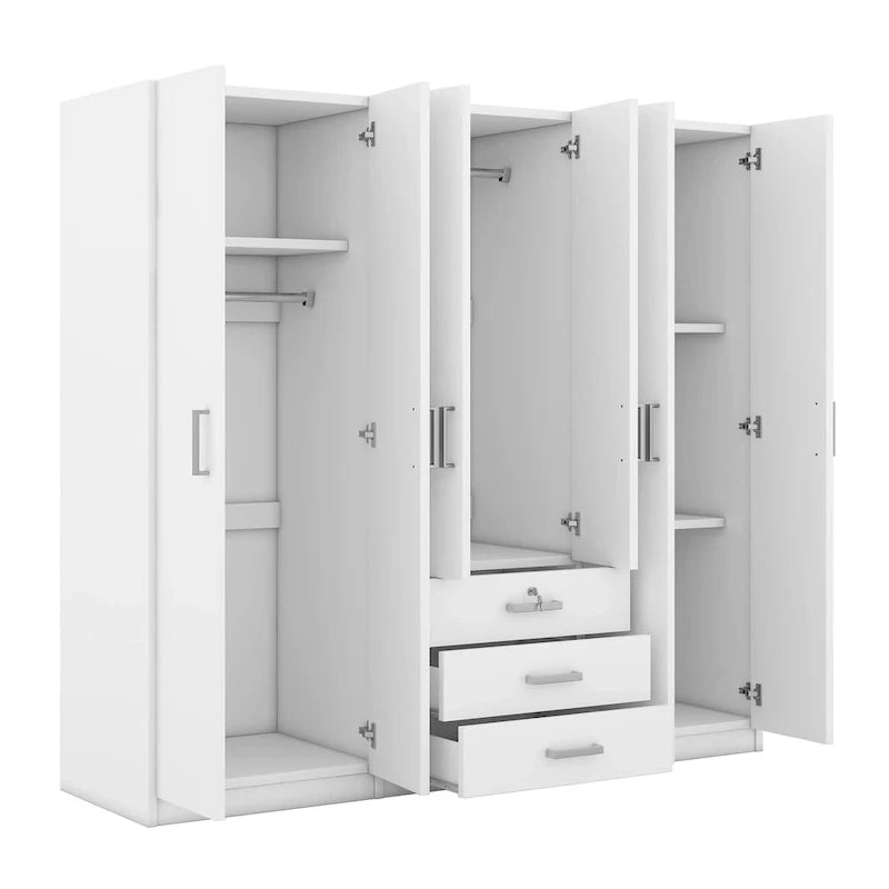 6-türiger Holz-Kleiderschrank mit 3 großen Schubladen für das Schlafzimmer