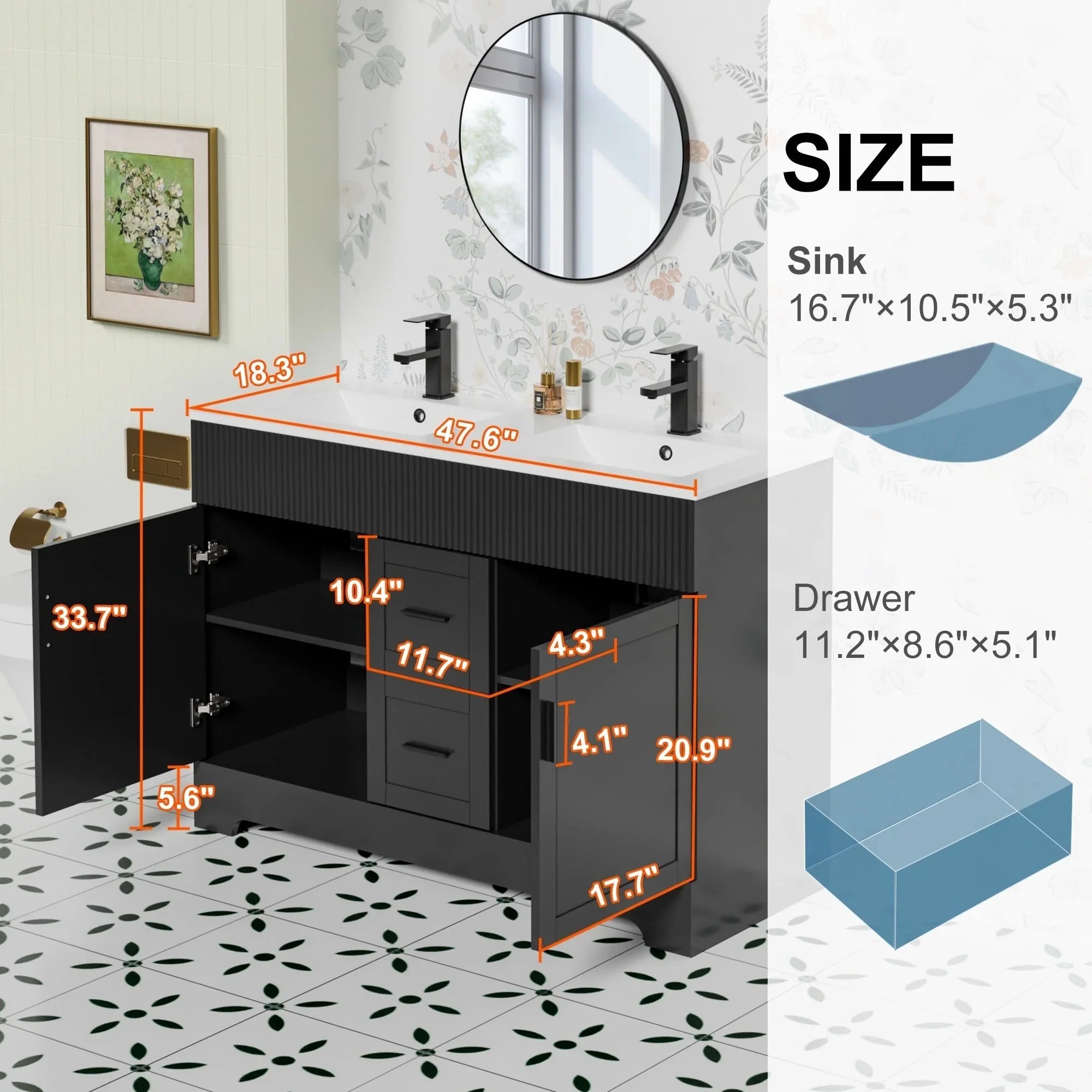 Wavy Line 30/36/48 Badmöbel-Set mit Waschbecken & Armatur