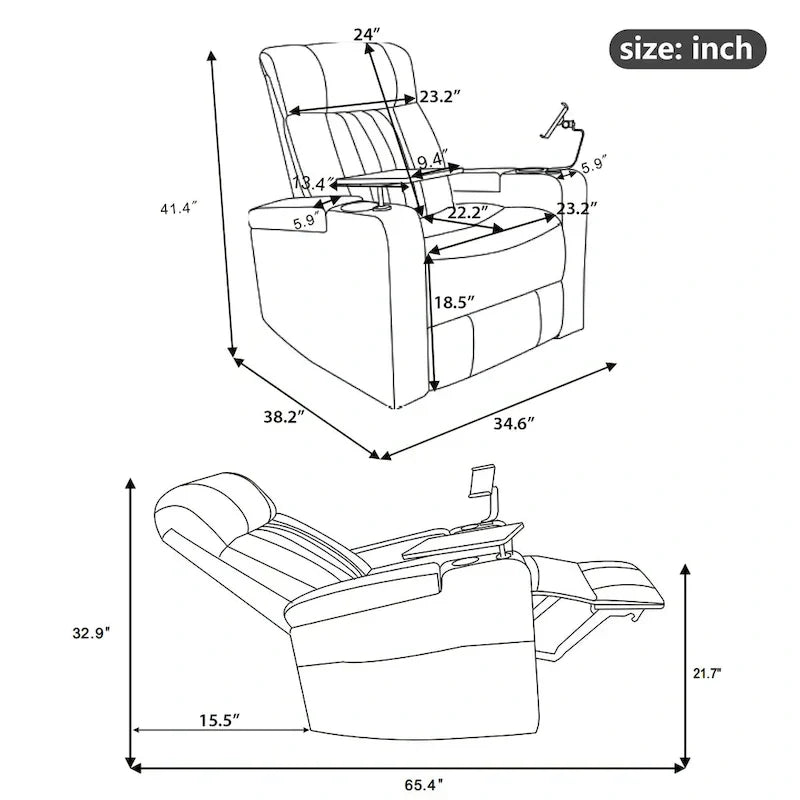 Multifunktionaler 270°-drehbarer Heimkino-Sessel mit elektrischer Liegefunktion