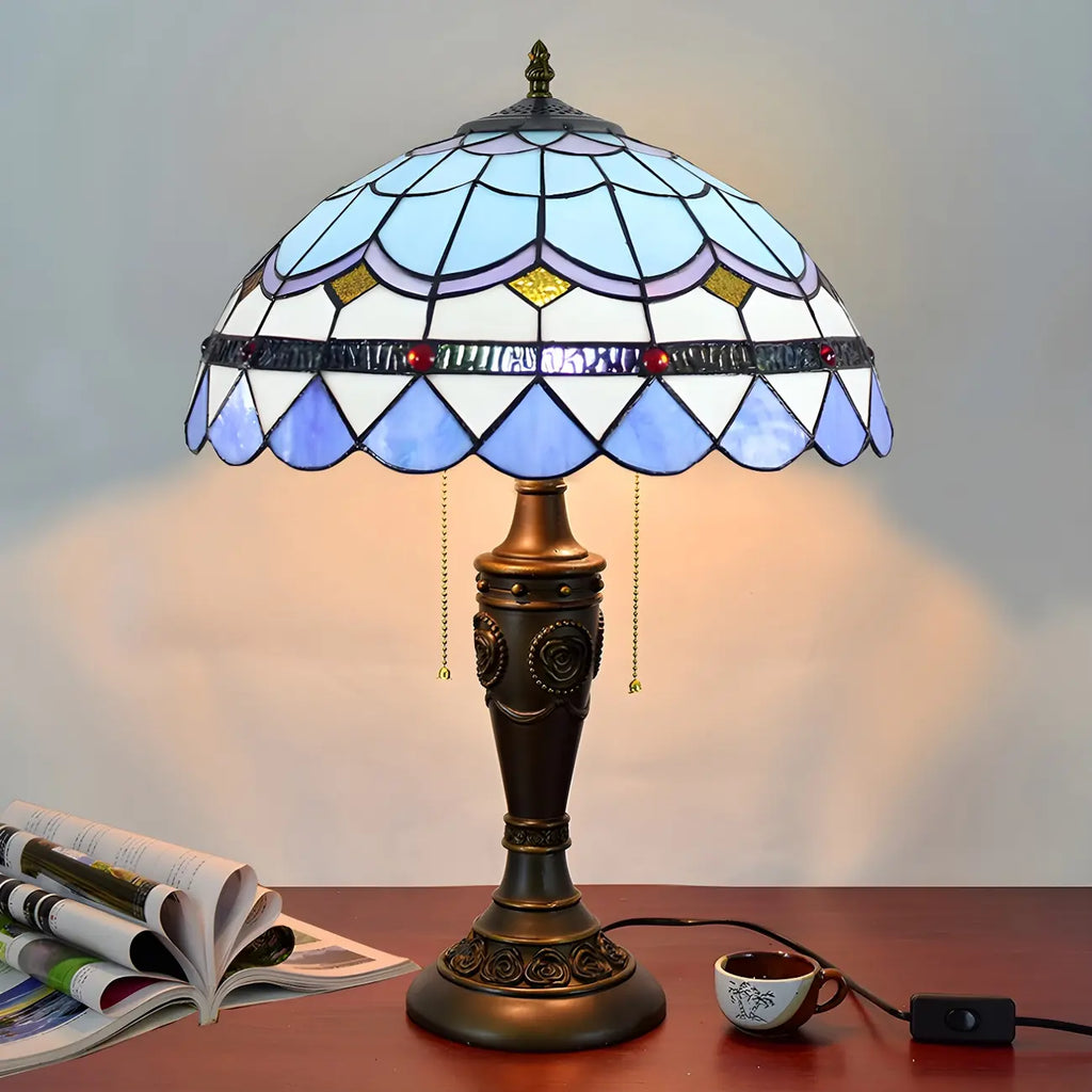 HomeyFad 2-Flammige Vintage-Tischleuchte mit Glasschirm aus Edelstahl
