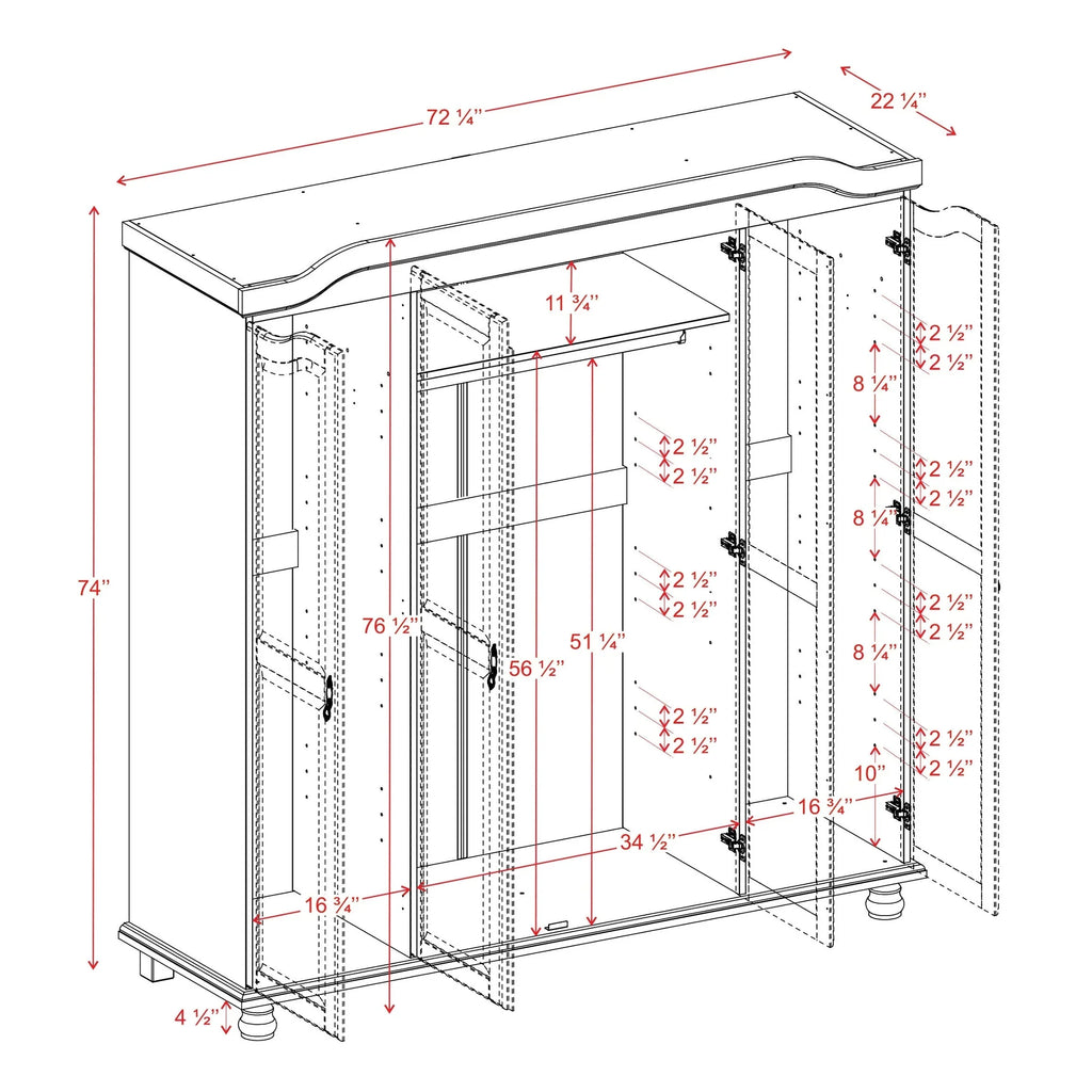 Palace Imports 100% Massivholz Kyle 4-türiger Kleiderschrank mit Massivholz- oder Spiegeltüren
