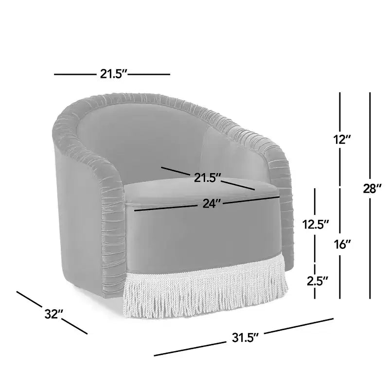 Jennifer Taylor Home Serena 31.5 Ruched Barrel Back Akzentsessel mit Bullion-Fransen, olivgrüner Performance-Samt