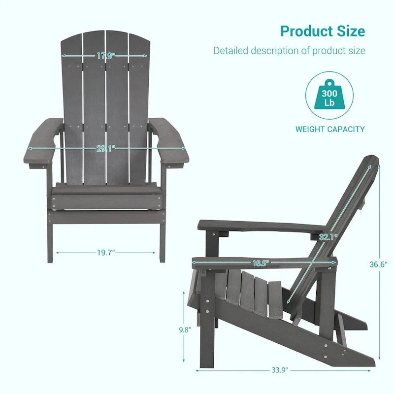 Bonosuki Wetterfeste Outdoor-Adirondack-Stühle aus Holz – 4er-Set