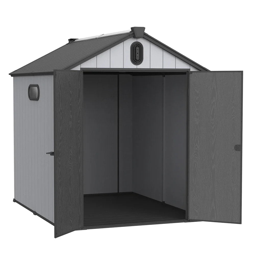 2 x 1,2 m/2 x 2,4 m/2,4 x 1,8 m/2,4 x 3 m Allwetter-Gartenhaus aus Harz mit Bodenplatte, Spire-Geräteschuppen