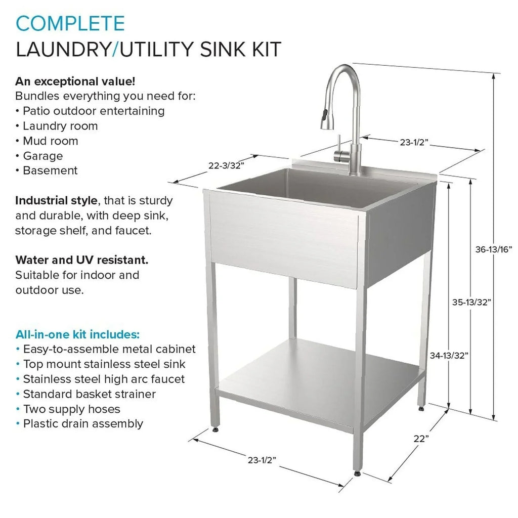 61 cm B x 56 cm T x 89 cm H Waschbecken aus Edelstahl mit Unterschrank
