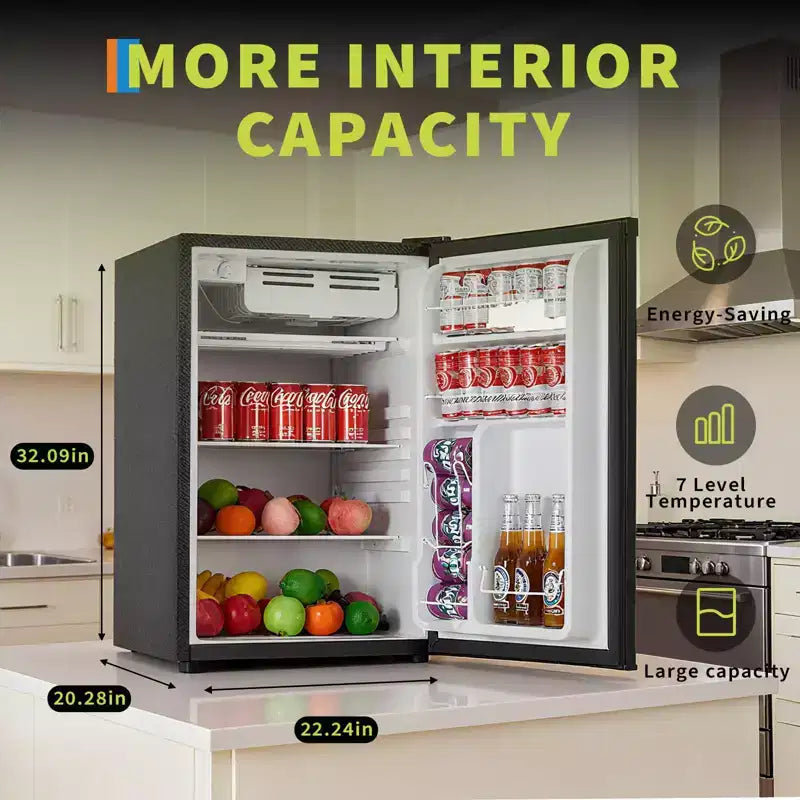 4.5 Cu.Ft Minikühlschrank mit Gefrierfach, Kompakter Kühlschrank mit wechselbarem Türanschlag, verstellbarem Thermostat, energieeffizient, kleiner Kühlschrank