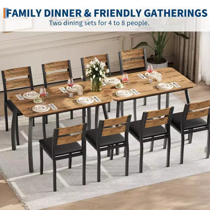5-teiliges Küchen-Tisch- und Stuhlset mit Metallrahmen und abgeschrägtem Design