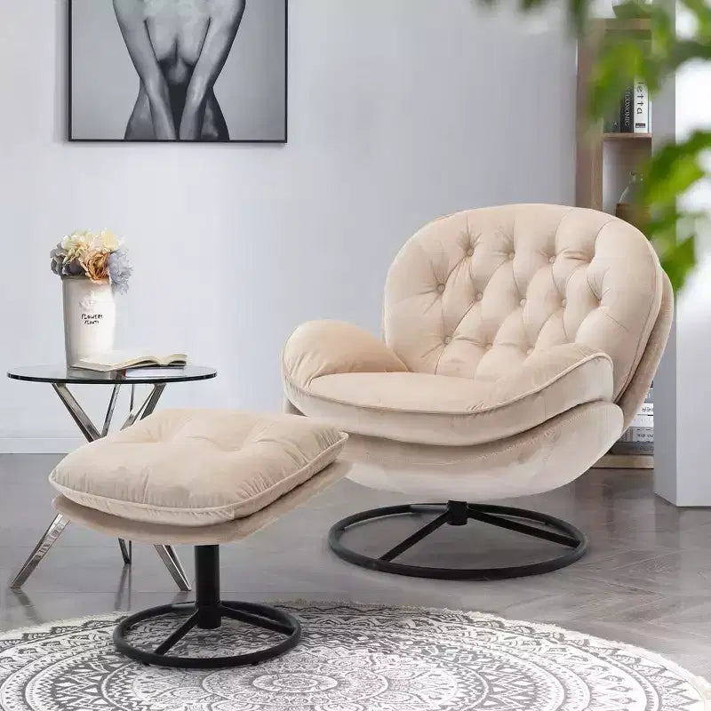 Okak Samt-Akzentsessel mit Ottoman, moderner Armloser Sessel im Mid-Century Stil für das Wohnzimmer, weicher bequemer Sessel zum Fernsehen, Gaming