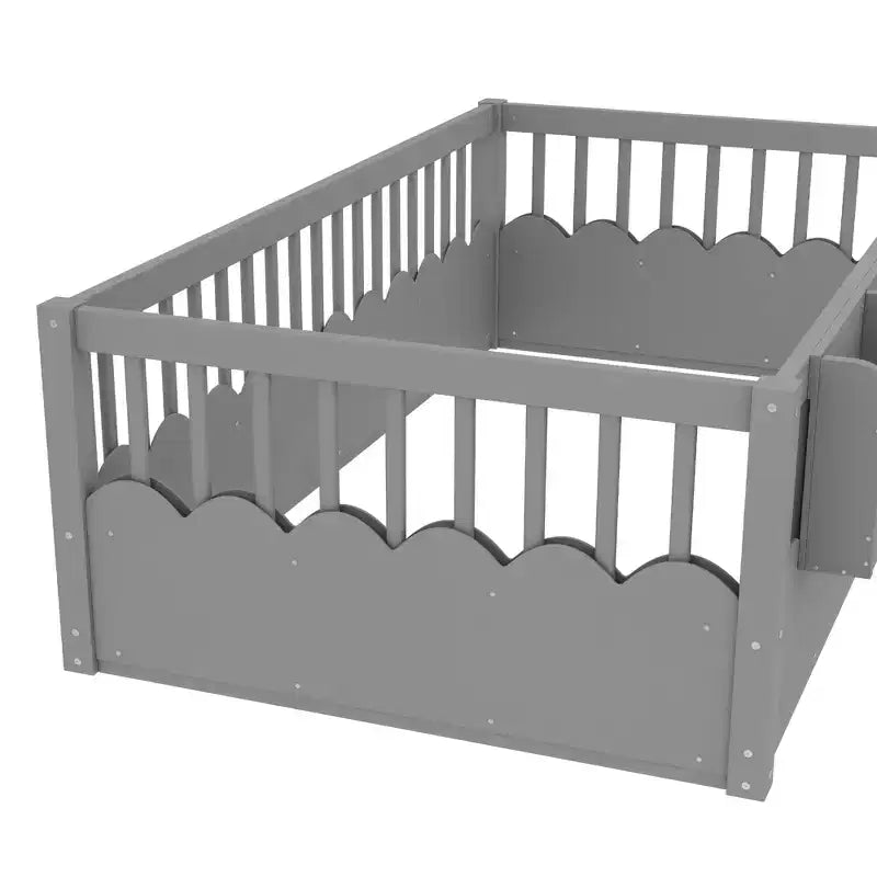 Bellemave Kinder-Bodenbett mit erhöhtem Zaun und Bücherregal, hölzernes Montessori-Bettgestell in Twin-Größe für Mädchen und Jungen