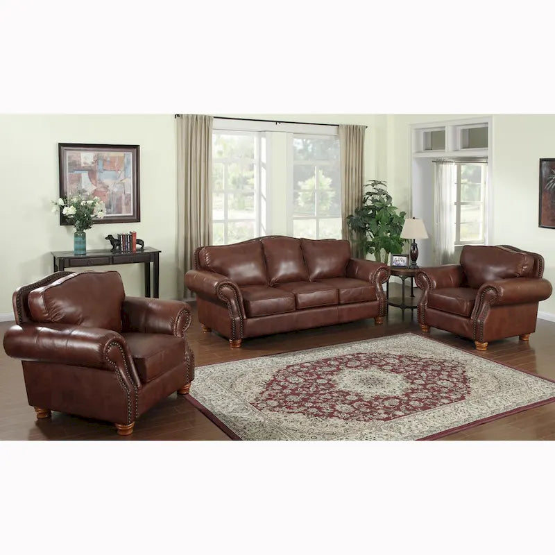 Brandon Sofa- und Sessel-Set aus distressed italienischem Vollnarbenleder in Whiskey-Farbe