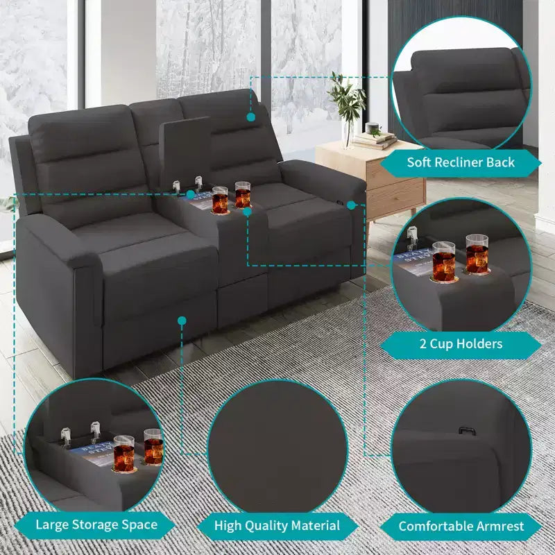 Beige/Graues 2-Sitzer Sofa mit Relaxfunktion aus Tech-Stoff, verstellbare Rückenlehne & Fußstütze