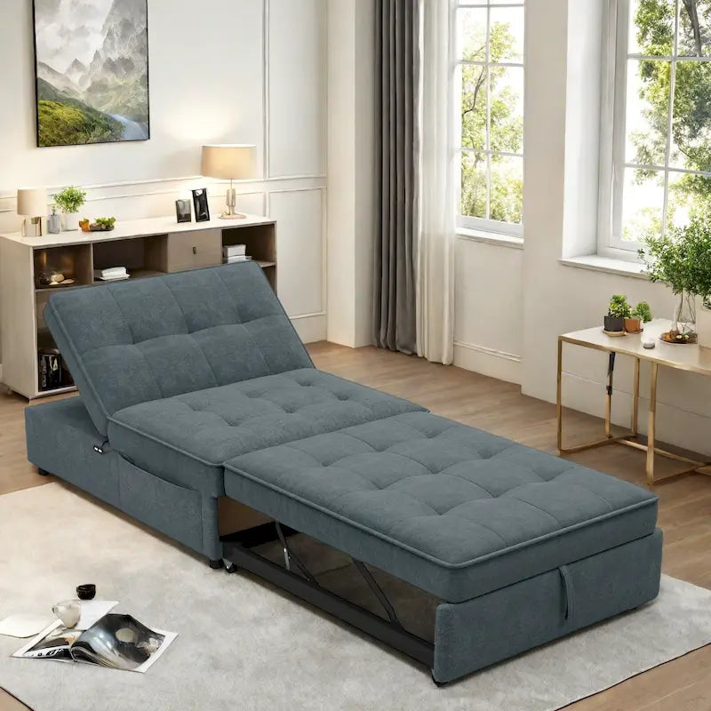 72.5 Leinen 4-in-1 3-Sitzer Schlafsofa mit 5-fach verstellbarer Rückenlehne und Aufbewahrungstasche