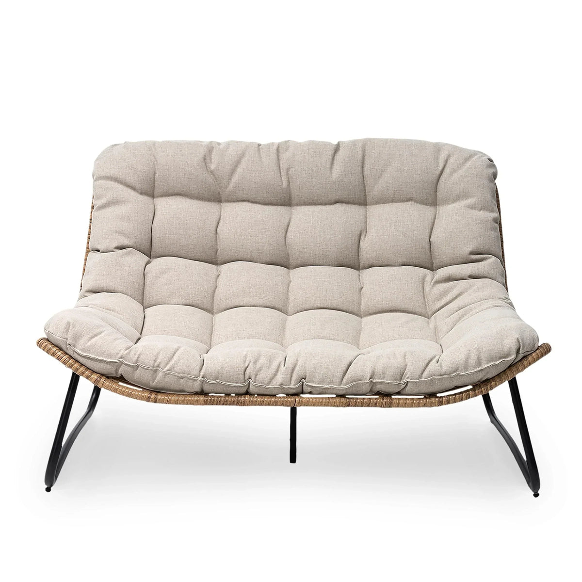 Doppelsessel Papasan mit Kissen, wetterfestes PE-Rattan und Metallrahmen für Innen- und Außenbereich