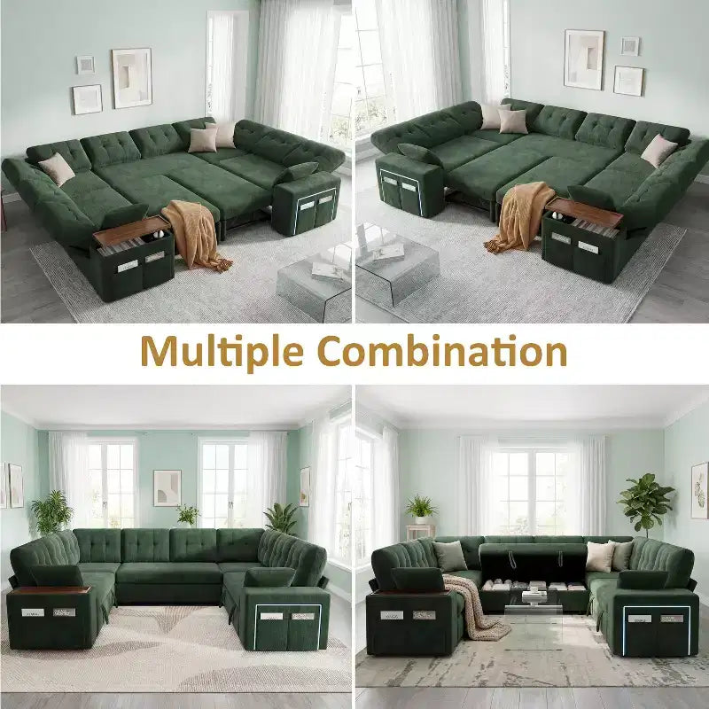 Dyonery 112 Modulares Schlafsofa mit Ausziehfunktion, U-förmiges Schnittsofa mit Stauraum, extra breite und tiefe Sitzflächen für das Wohnzimmer