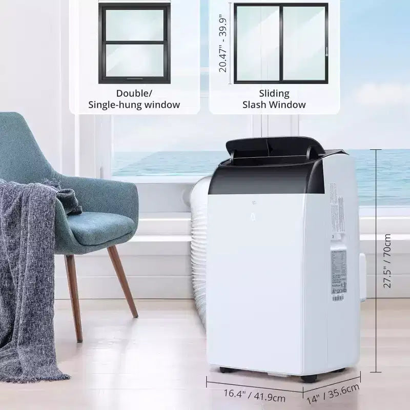 GustoWave 14000 BTU Klimaanlage mit Fernbedienung, tragbares AC-Gerät für Räume bis zu 70 m², Weiß/Schwarz