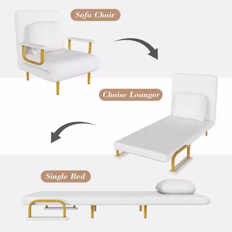 Klappbares Schlafsofa 3-in-1-Funktion - Verstellbare Rückenlehne mit 5 Positionen und Kissen, Platzsparender Schlafsessel für Wohnzimmer, Schlafzimmer & Büro (Weiß)