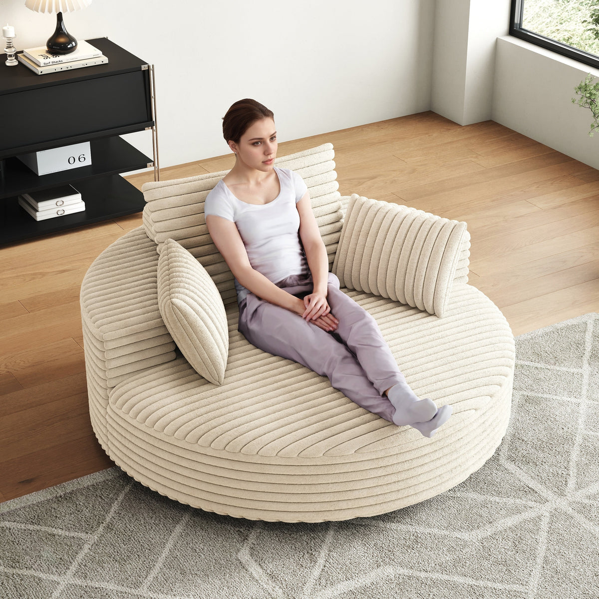 Einzelsessel aus Kord-Chenille-Schaumstoff, drehbar