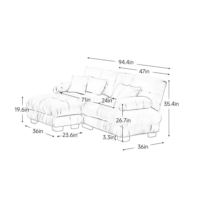 L-förmiges Loveseat Sofa Chenille Sektionssofa mit Lendenkissen