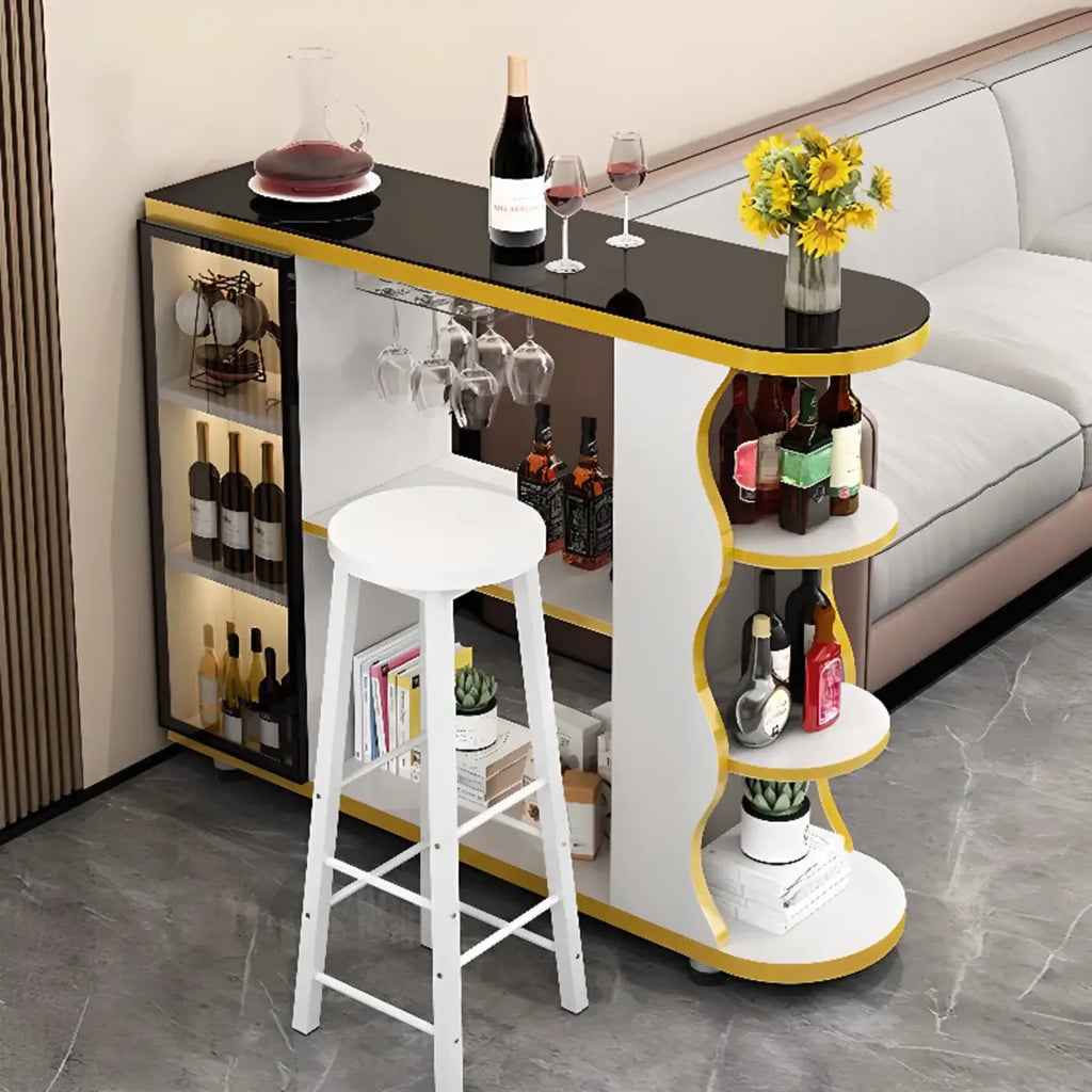 Moderner Bartisch mit Natursteinplatte in Freiform und Stauraum für Hausbars