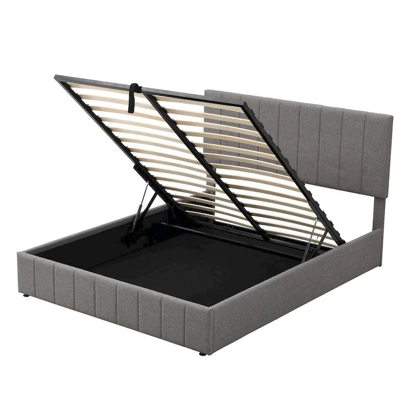 Queen-Size-Polster-Plattformbett mit hydraulischem Aufbewahrungssystem – Beige
