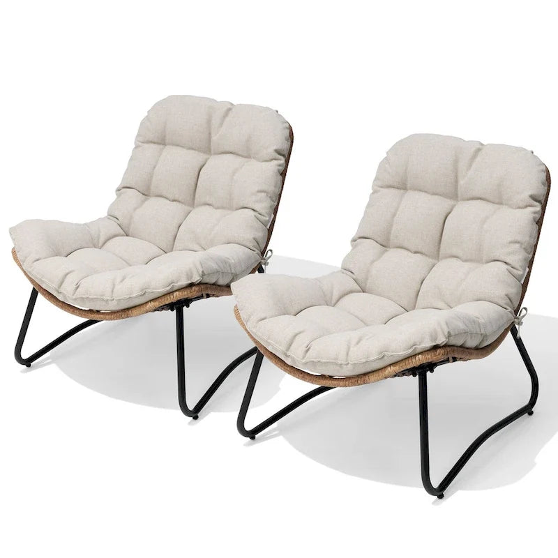 Outdoor-Papasan-Sessel mit Kissen, PE-Rattan-Gartenstühle mit Beistelltisch